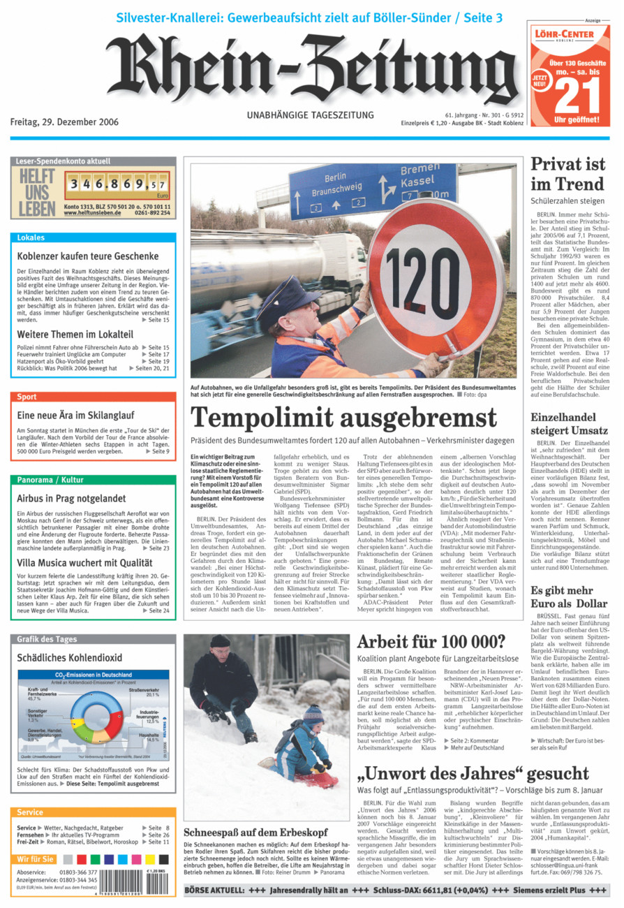 Rhein-Zeitung Koblenz & Region vom Freitag, 29.12.2006