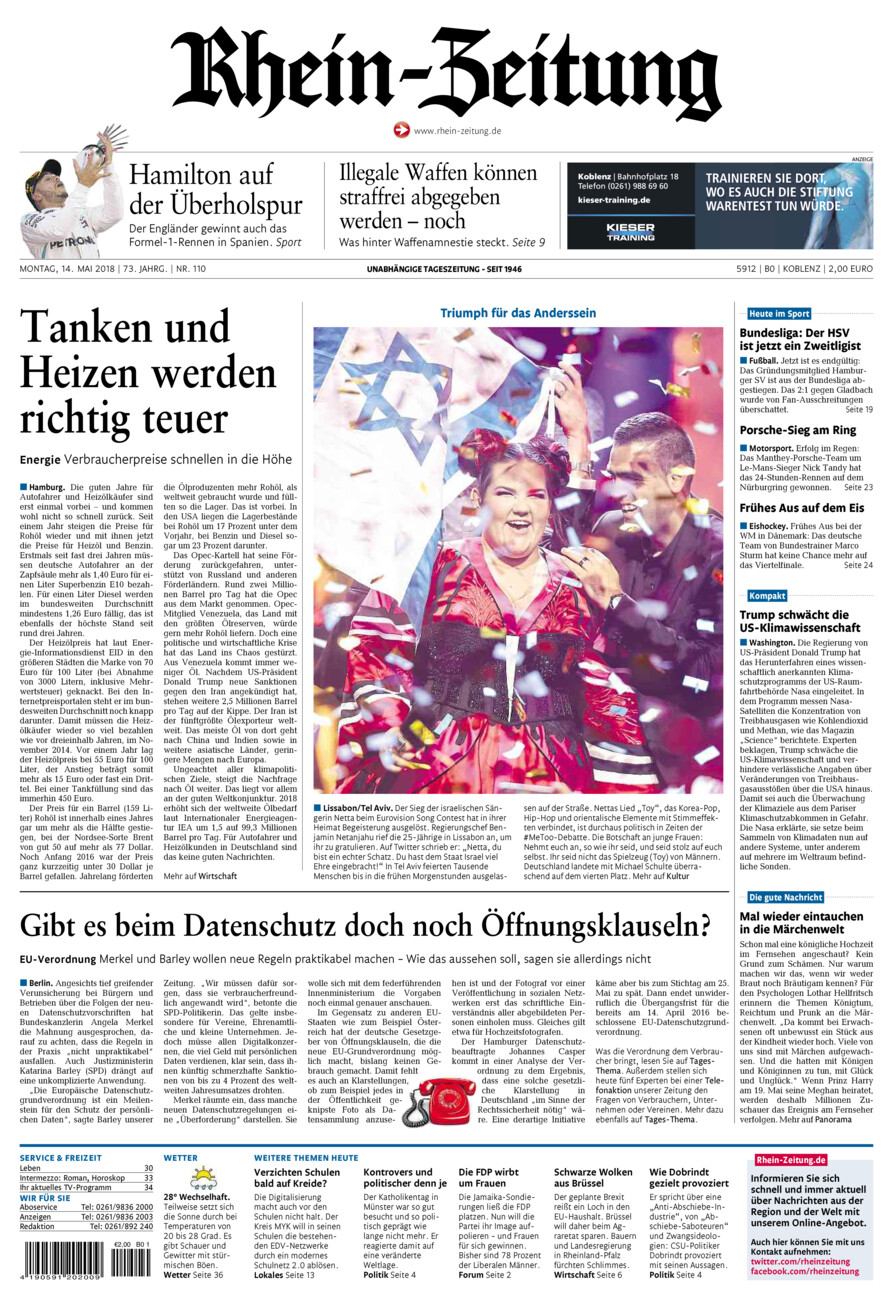 Rhein-Zeitung Koblenz & Region vom Montag, 14.05.2018