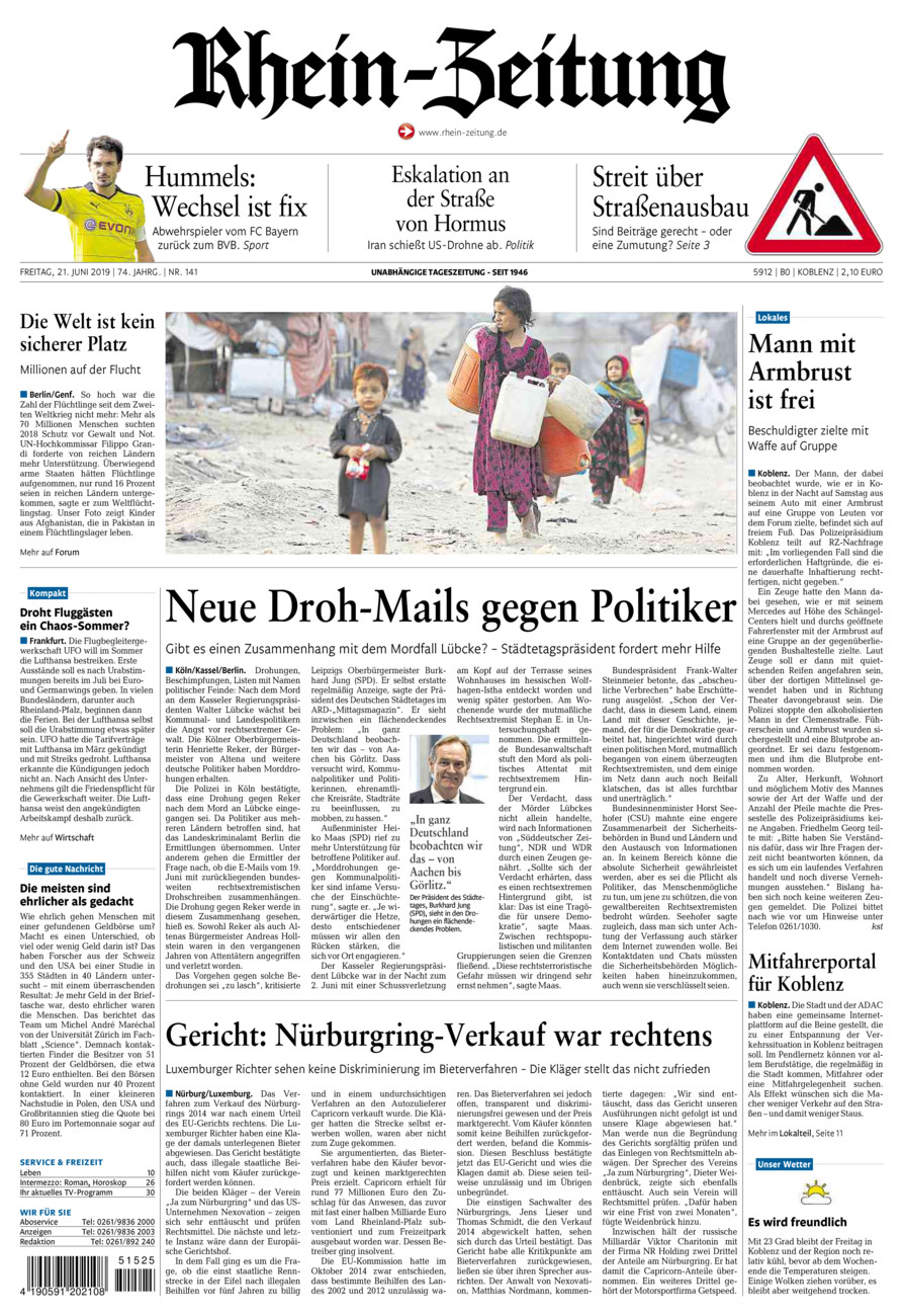 Rhein-Zeitung Koblenz & Region vom Freitag, 21.06.2019