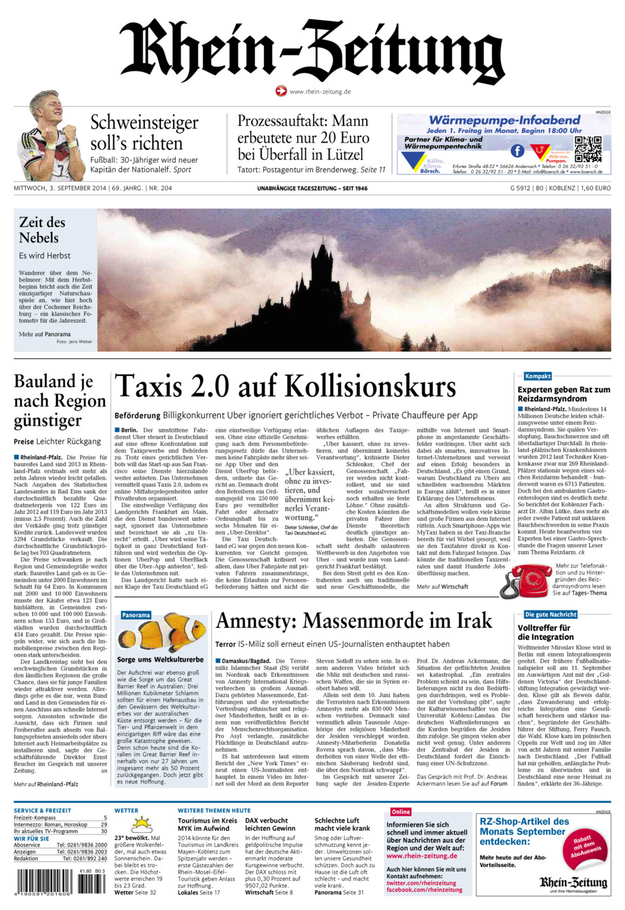 Rhein-Zeitung Koblenz & Region vom Mittwoch, 03.09.2014
