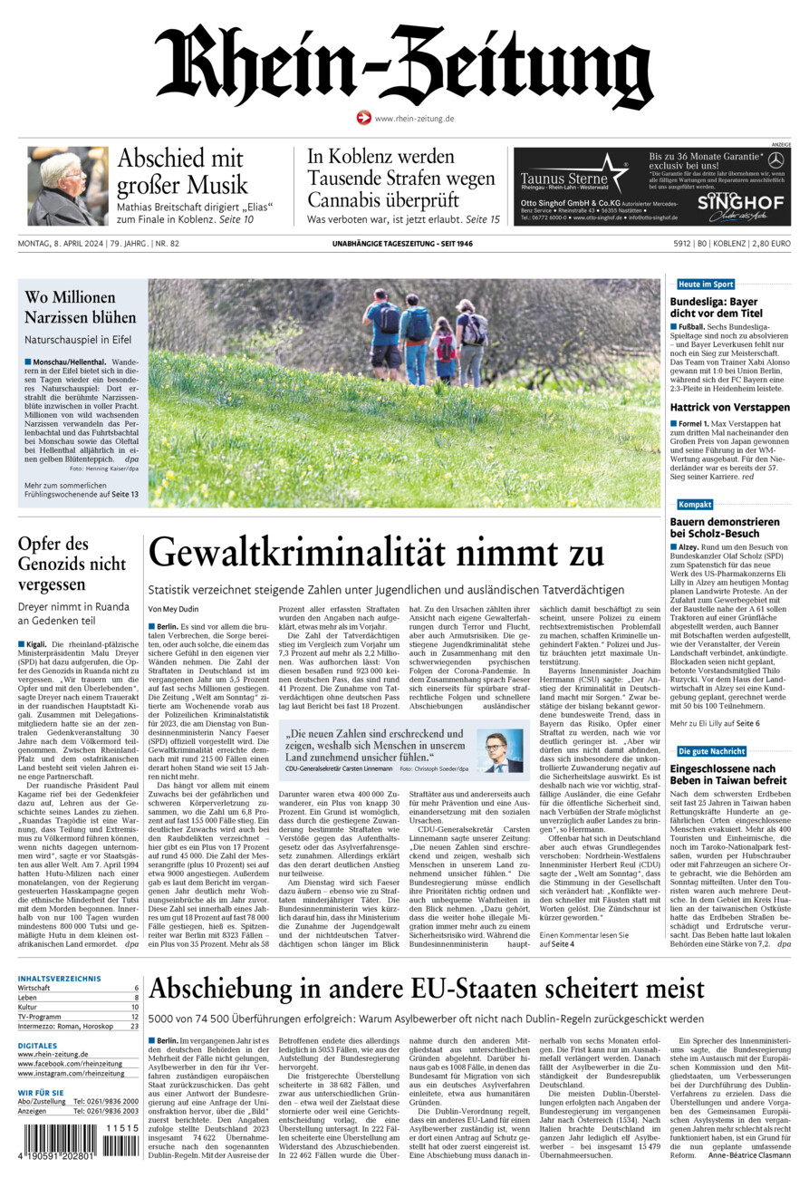 Rhein-Zeitung Koblenz & Region vom Montag, 08.04.2024