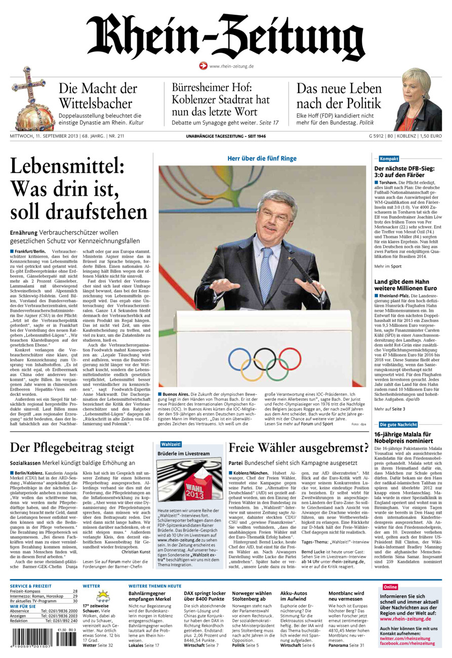 Rhein-Zeitung Koblenz & Region vom Mittwoch, 11.09.2013