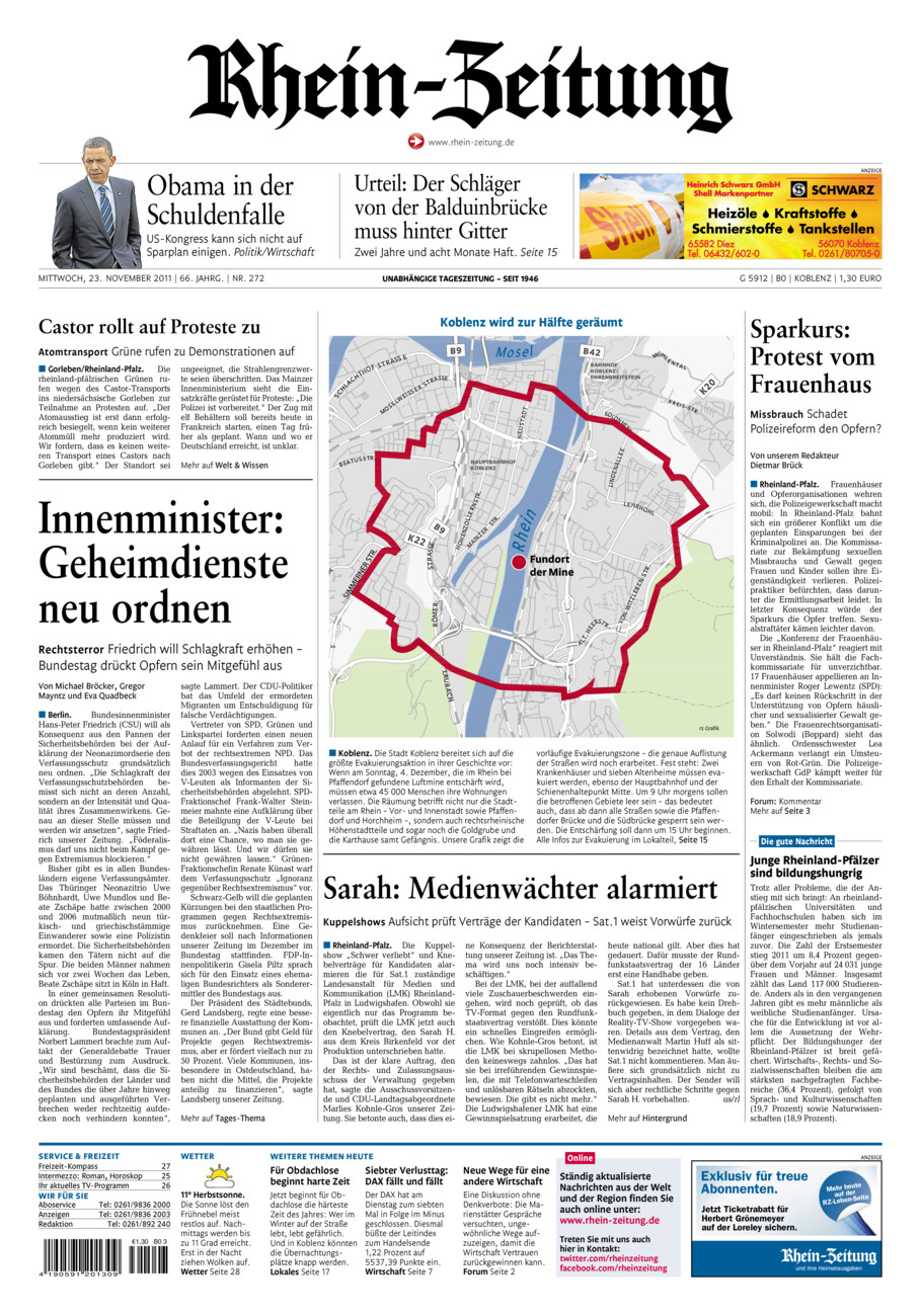 Rhein-Zeitung Koblenz & Region vom Mittwoch, 23.11.2011