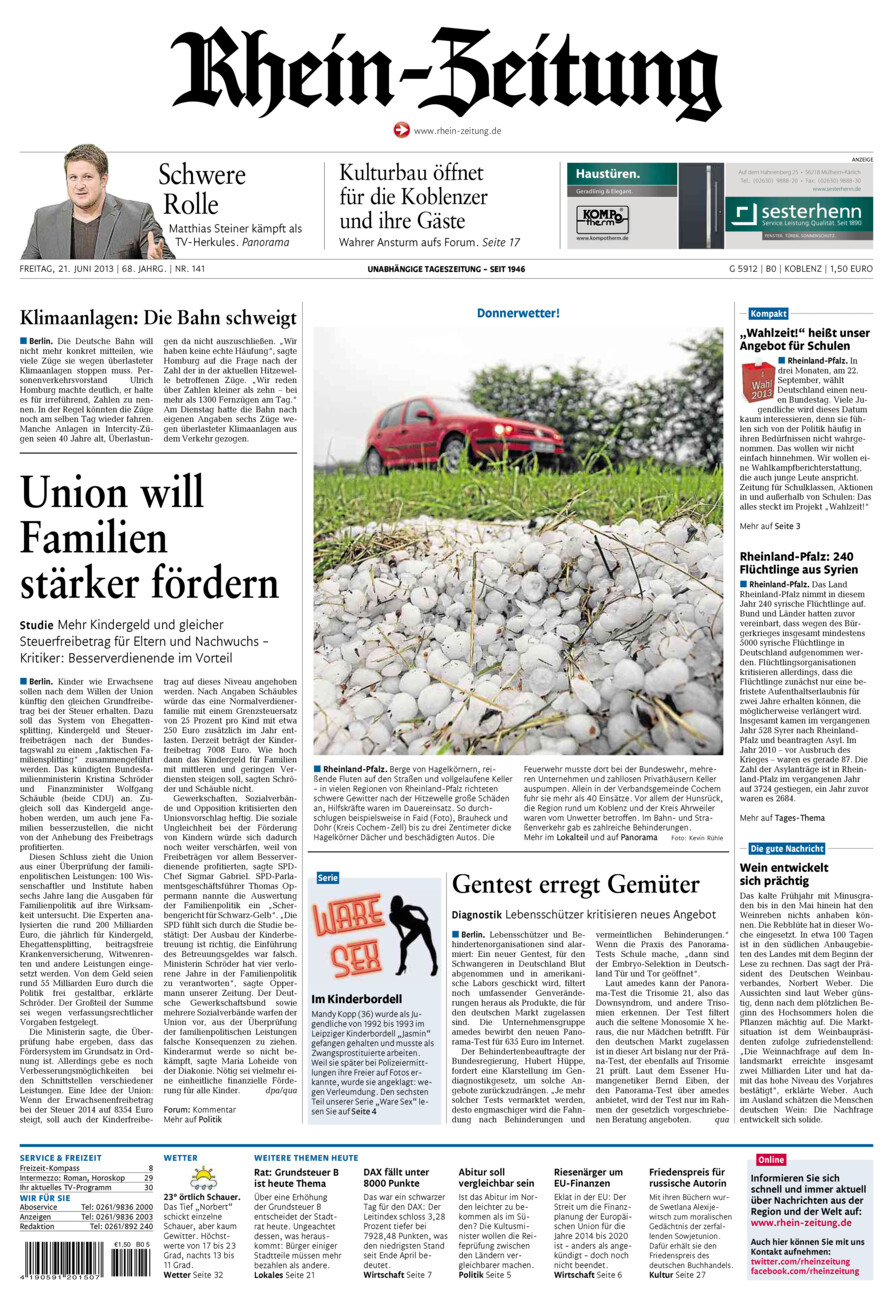 Rhein-Zeitung Koblenz & Region vom Freitag, 21.06.2013