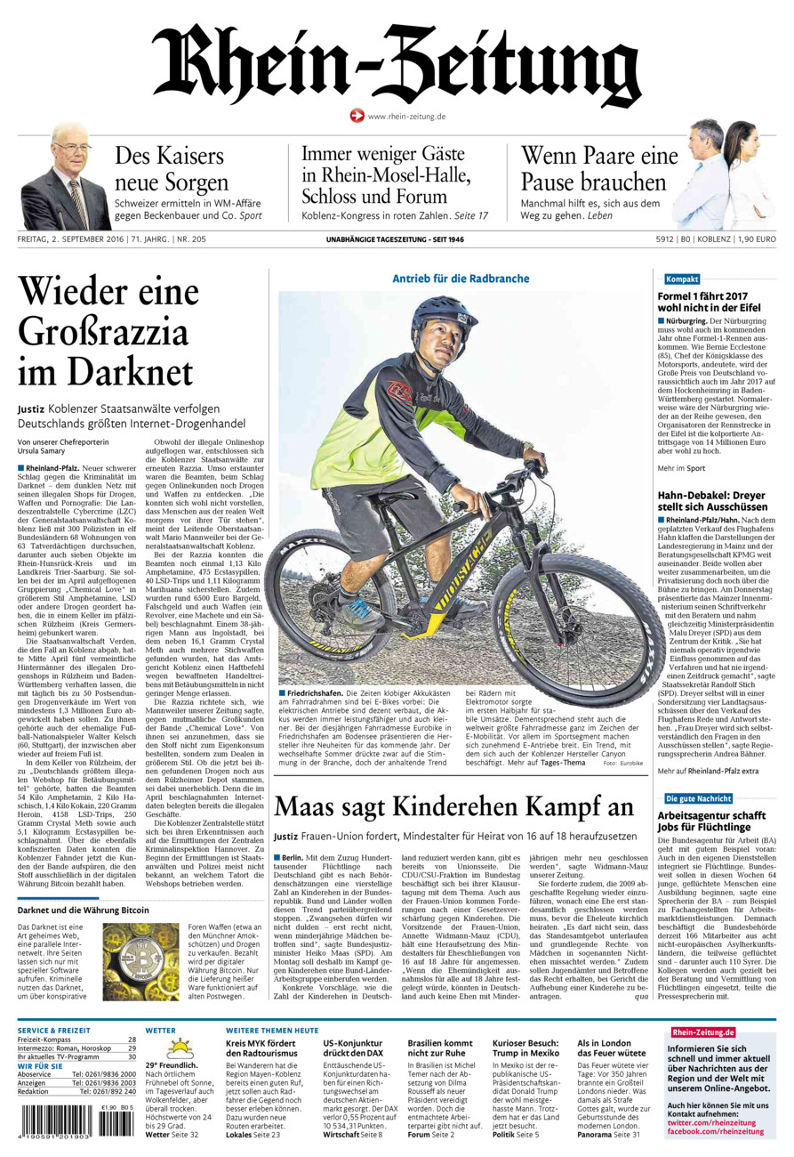 Rhein-Zeitung Koblenz & Region vom Freitag, 02.09.2016