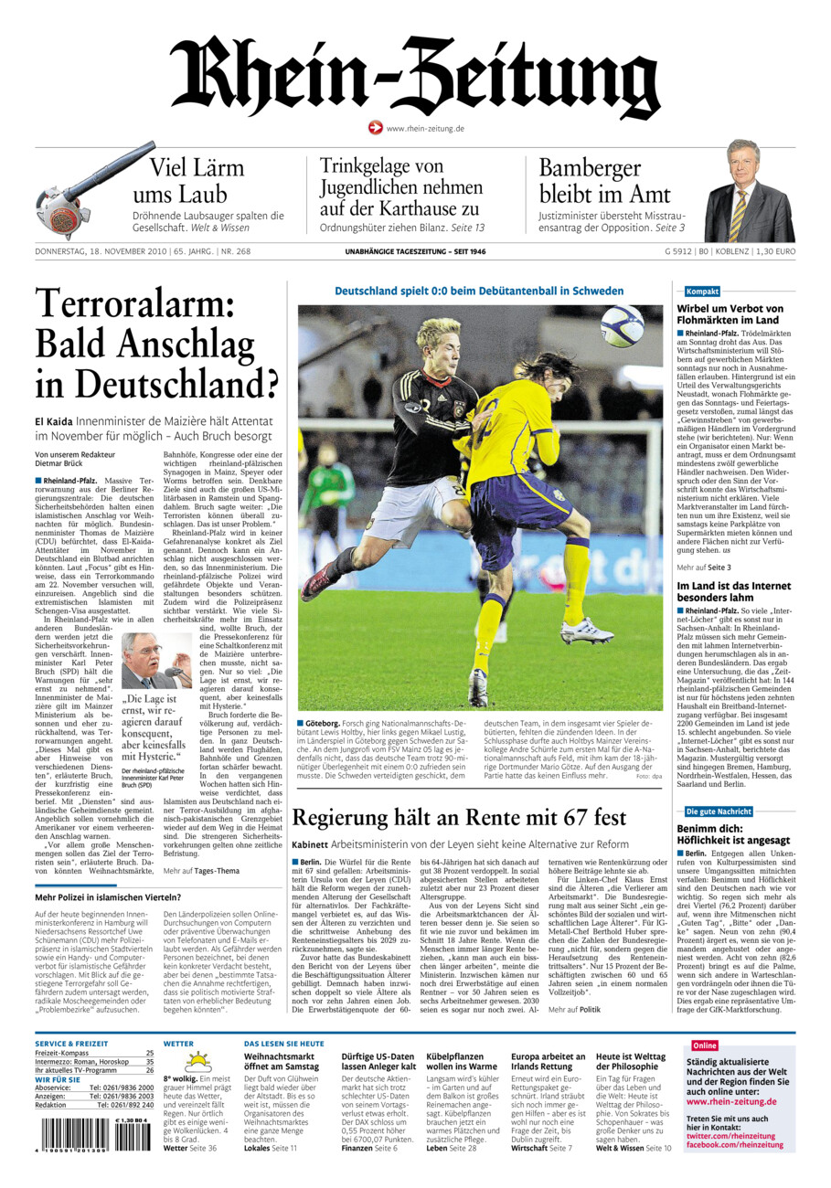 Rhein-Zeitung Koblenz & Region vom Donnerstag, 18.11.2010
