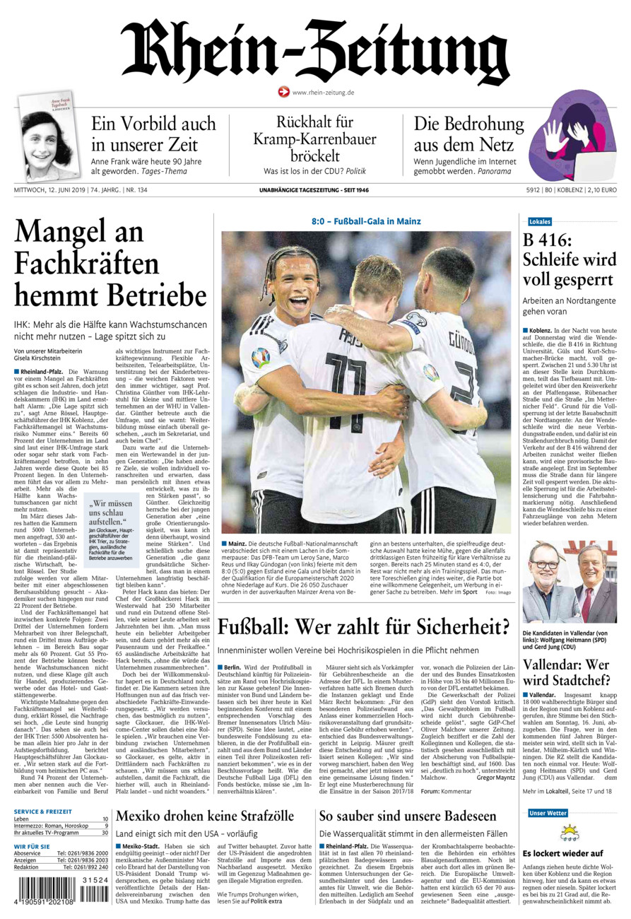 Rhein-Zeitung Koblenz & Region vom Mittwoch, 12.06.2019