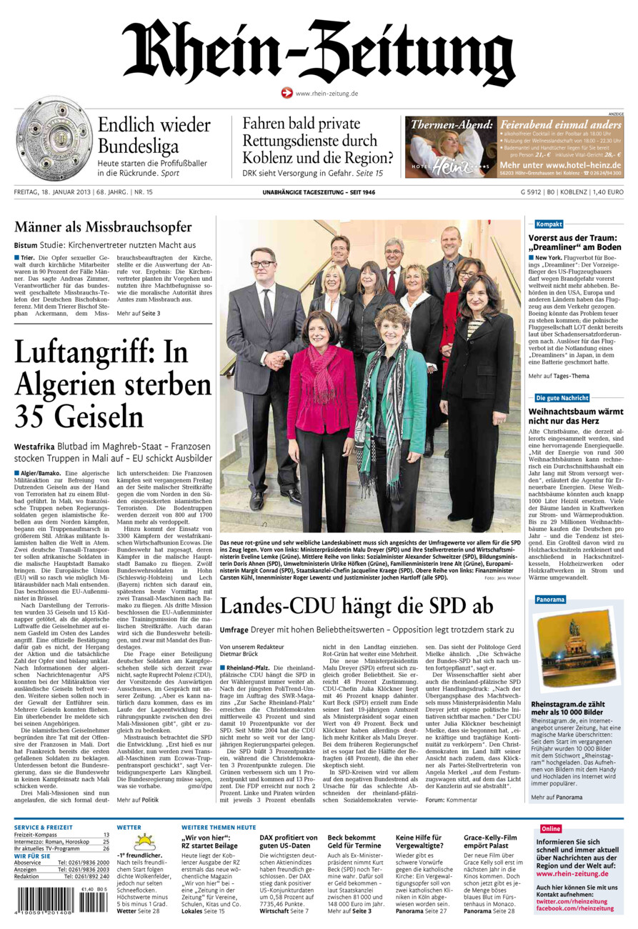 Rhein-Zeitung Koblenz & Region vom Freitag, 18.01.2013