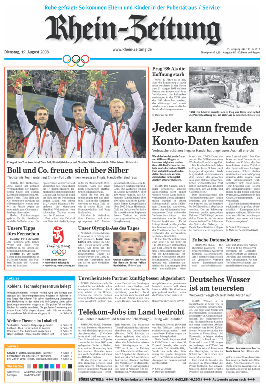 Rhein-Zeitung Koblenz & Region vom Dienstag, 19.08.2008