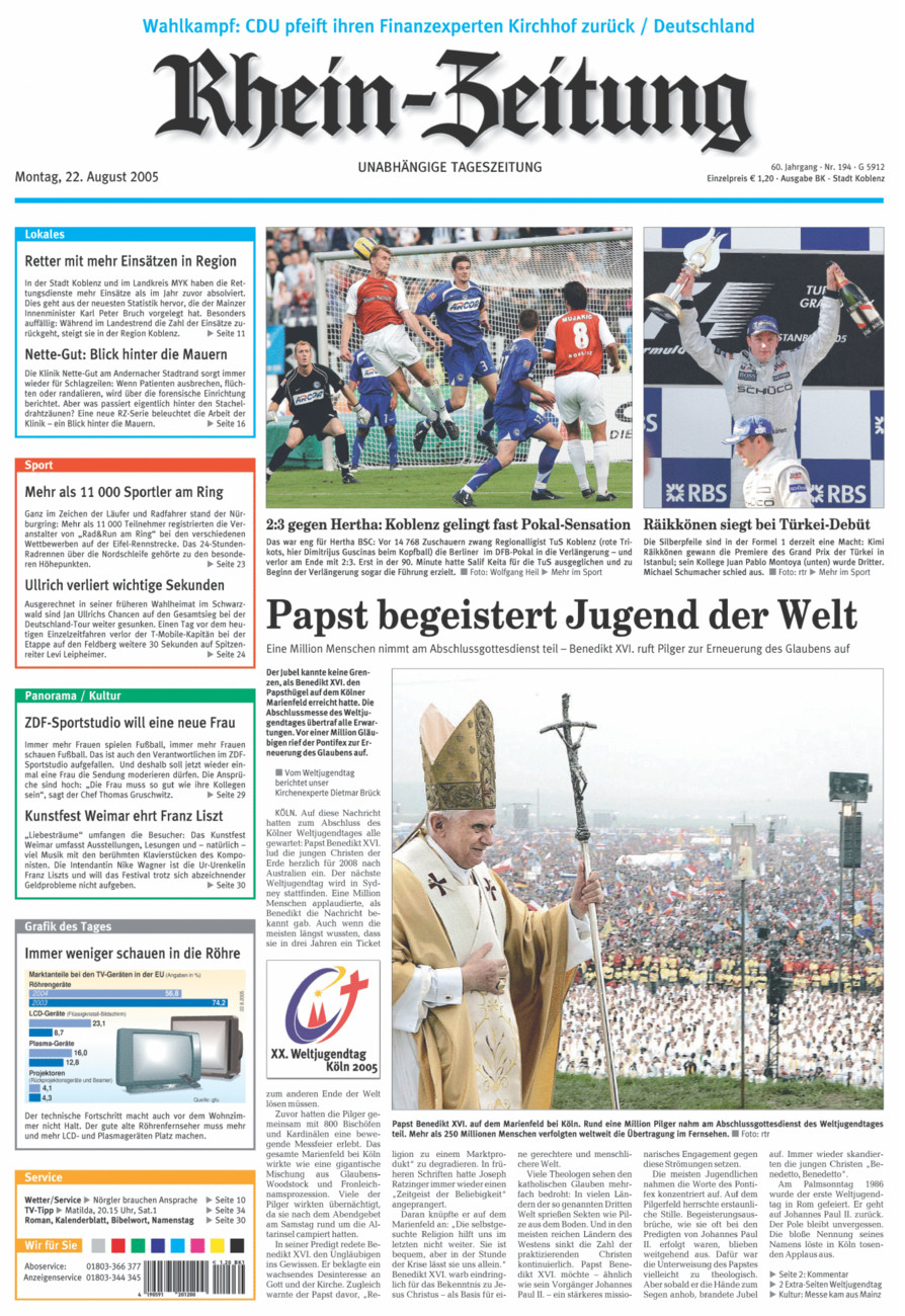 Rhein-Zeitung Koblenz & Region vom Montag, 22.08.2005