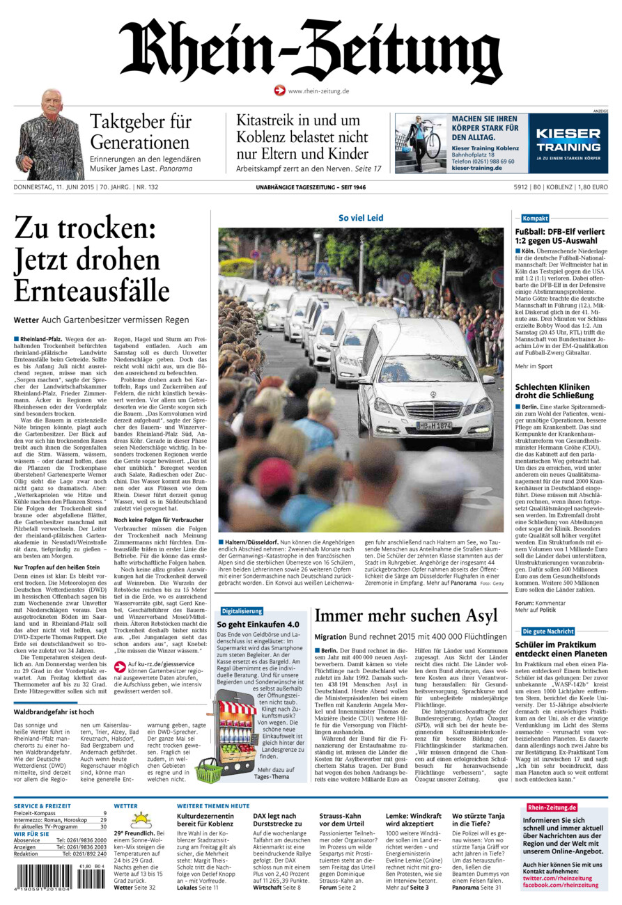 Rhein-Zeitung Koblenz & Region vom Donnerstag, 11.06.2015