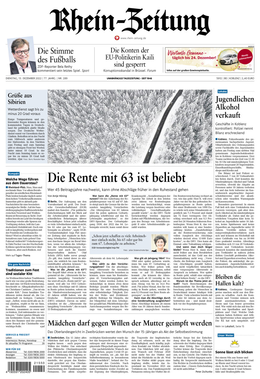 Rhein-Zeitung Koblenz & Region vom Dienstag, 13.12.2022