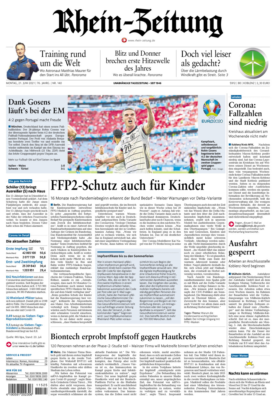 Rhein-Zeitung Koblenz & Region vom Montag, 21.06.2021
