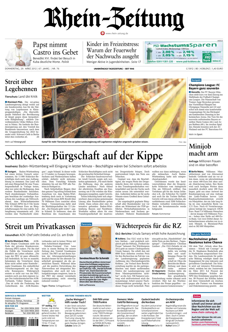 Rhein-Zeitung Koblenz & Region vom Donnerstag, 29.03.2012
