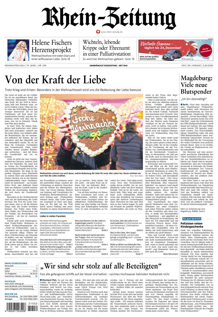 Rhein-Zeitung Koblenz & Region vom Dienstag, 24.12.2024