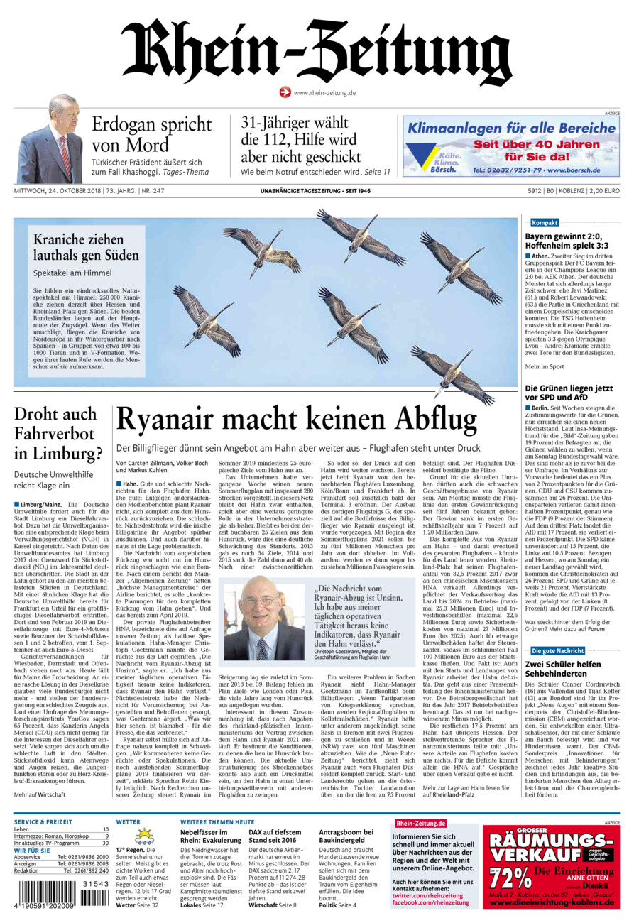 Rhein-Zeitung Koblenz & Region vom Mittwoch, 24.10.2018