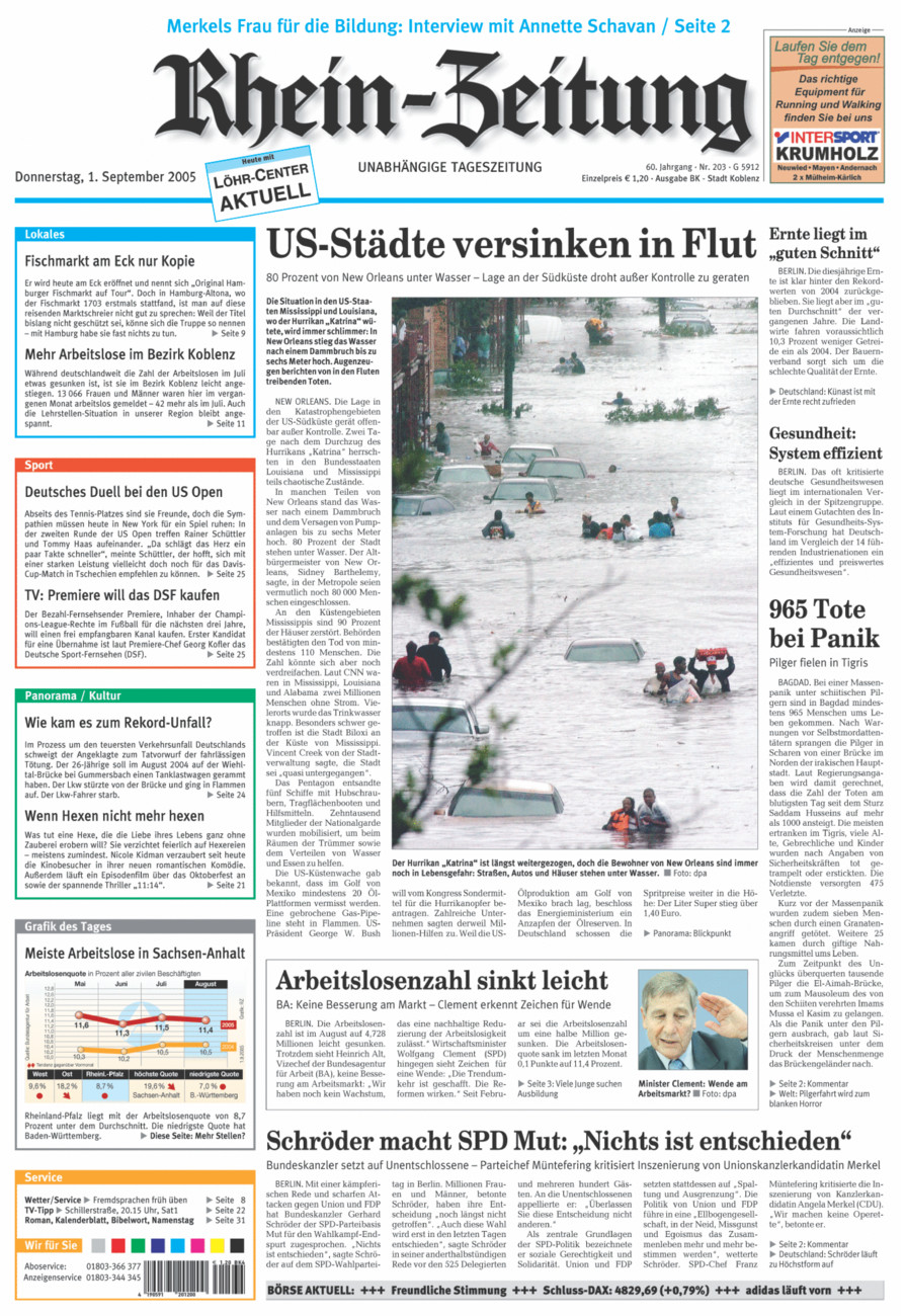 Rhein-Zeitung Koblenz & Region vom Donnerstag, 01.09.2005