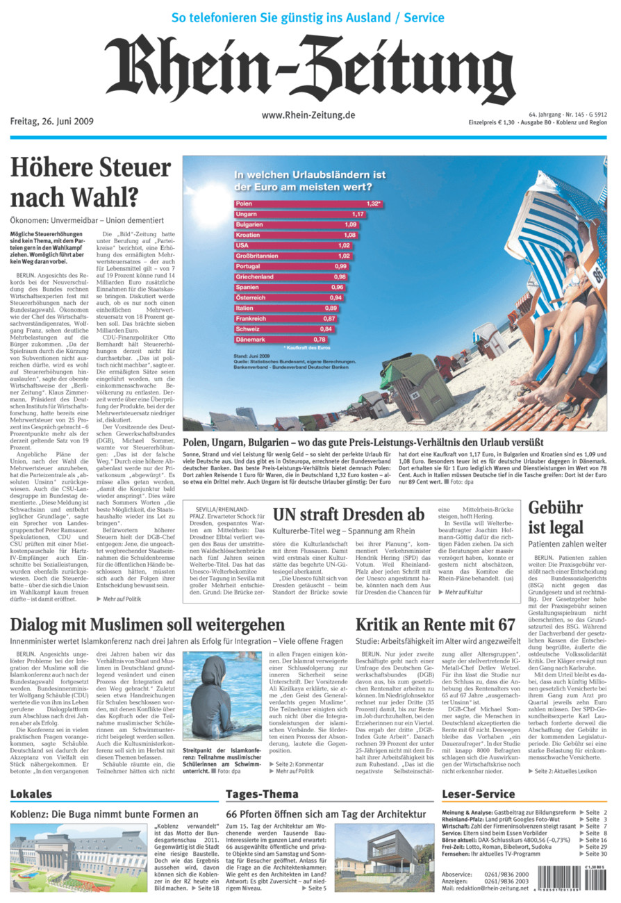 Rhein-Zeitung Koblenz & Region vom Freitag, 26.06.2009