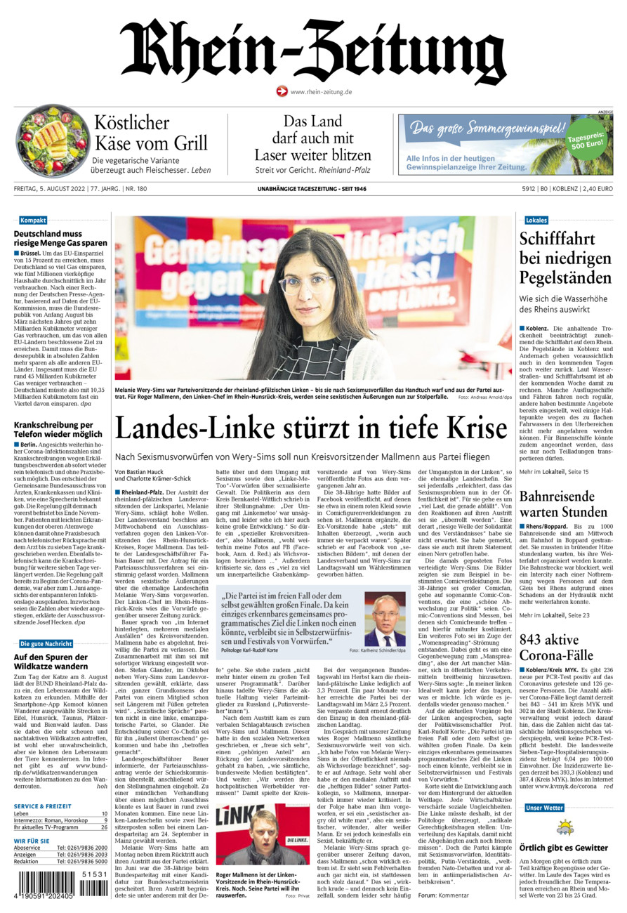 Rhein-Zeitung Koblenz & Region vom Freitag, 05.08.2022