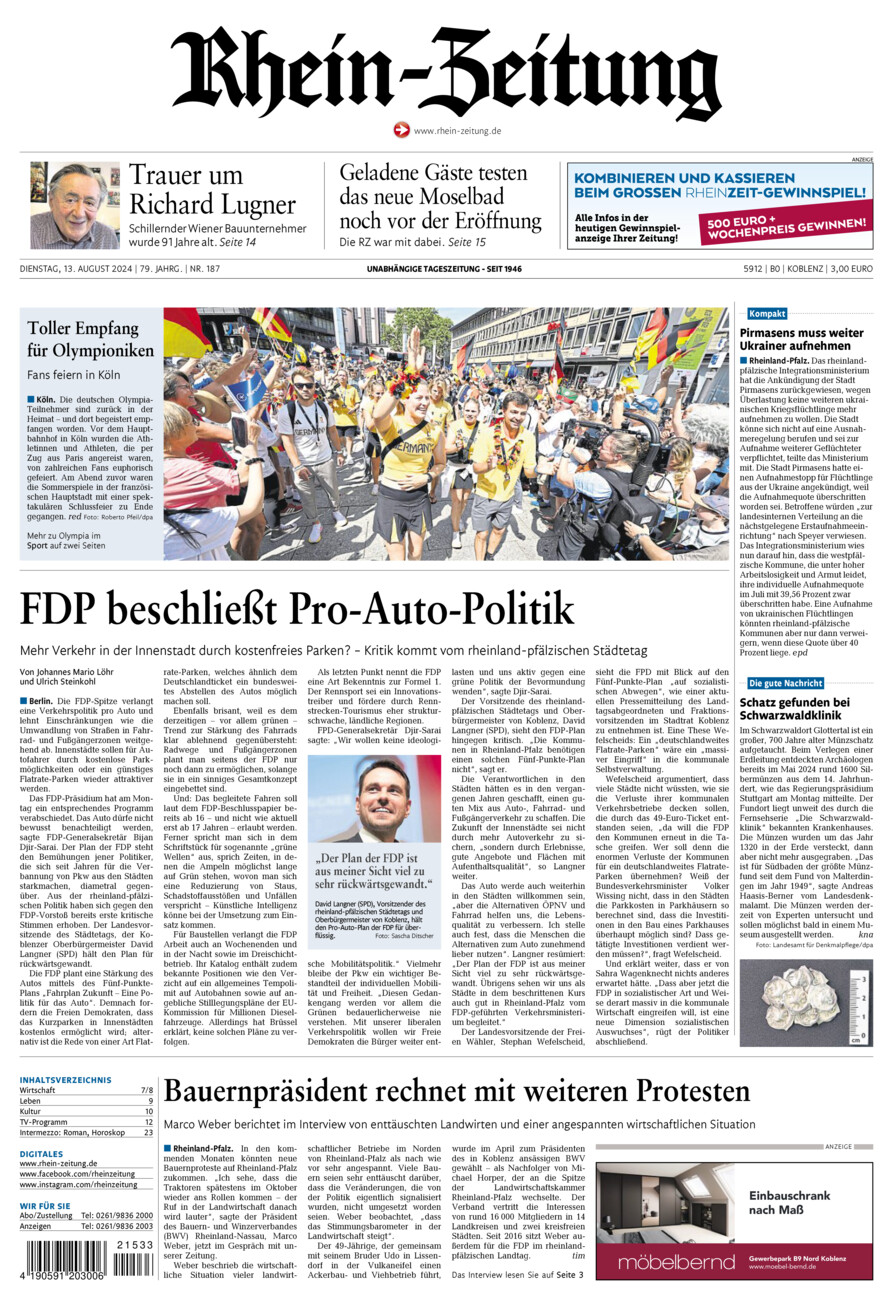 Rhein-Zeitung Koblenz & Region vom Dienstag, 13.08.2024