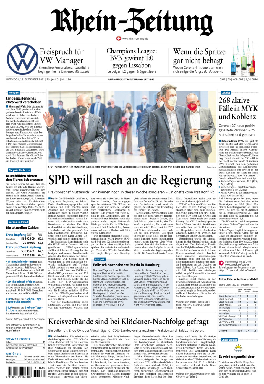 Rhein-Zeitung Koblenz & Region vom Mittwoch, 29.09.2021