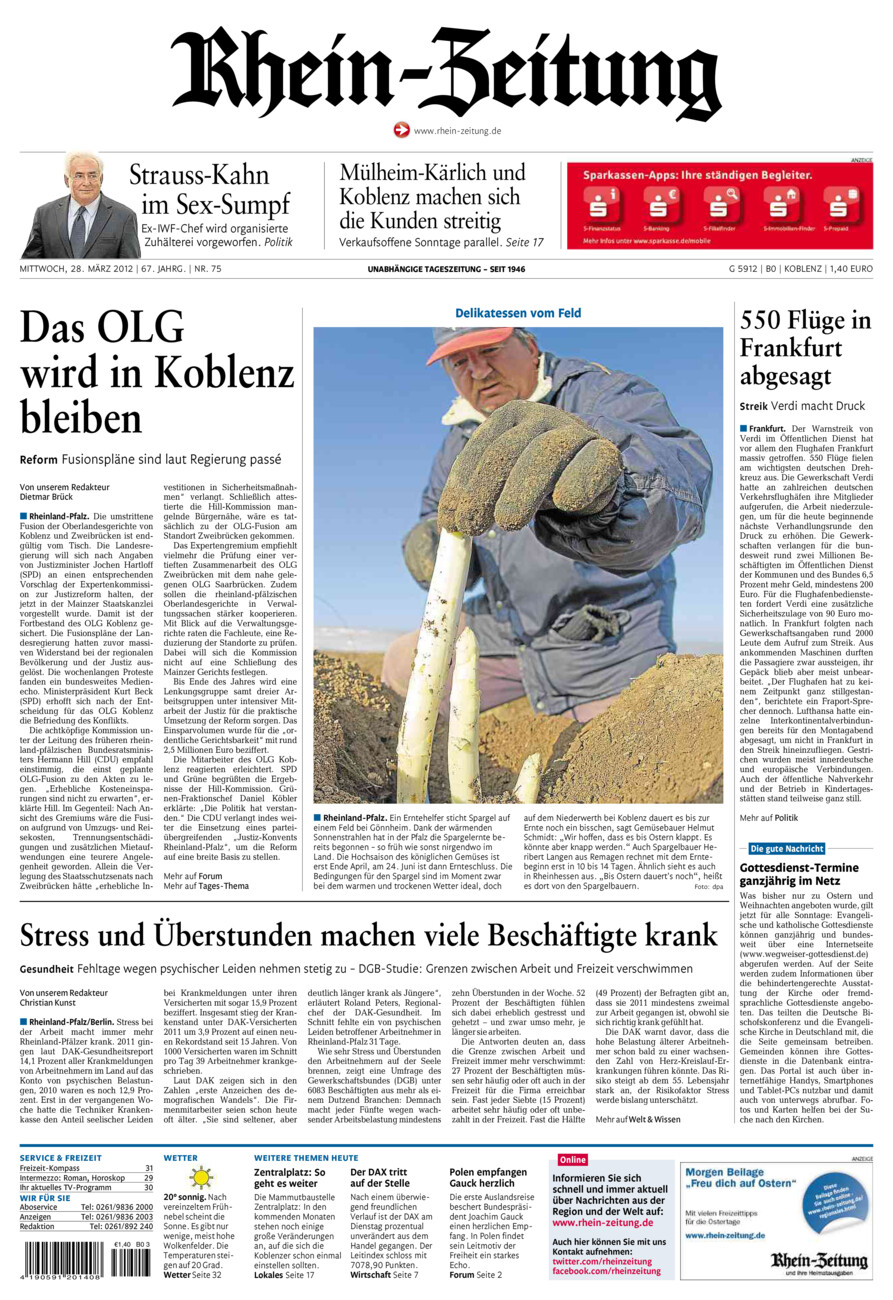 Rhein-Zeitung Koblenz & Region vom Mittwoch, 28.03.2012