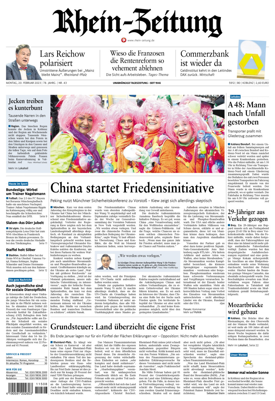 Rhein-Zeitung Koblenz & Region vom Montag, 20.02.2023