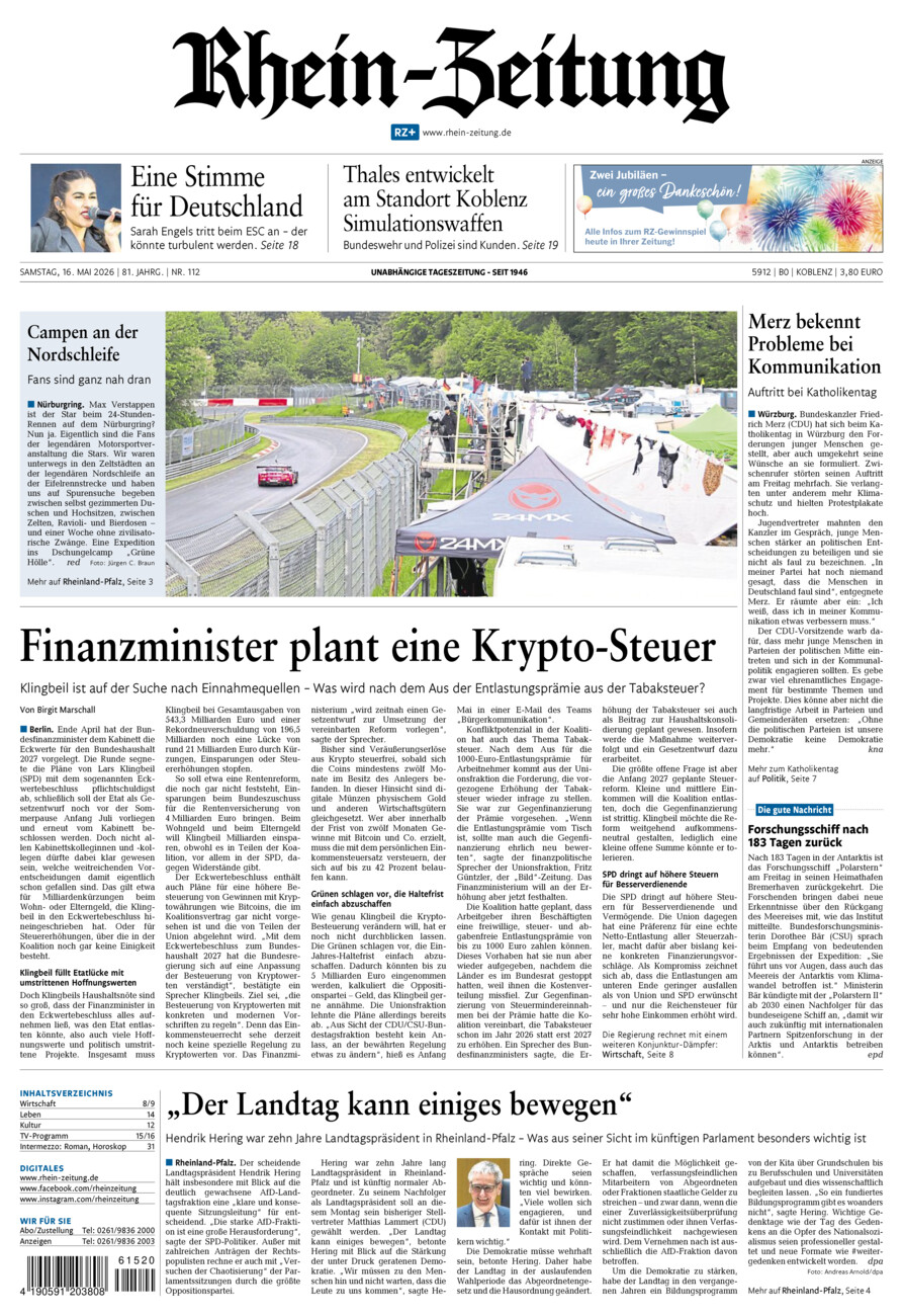Rhein-Zeitung Koblenz & Region vom Samstag, 16.05.2026