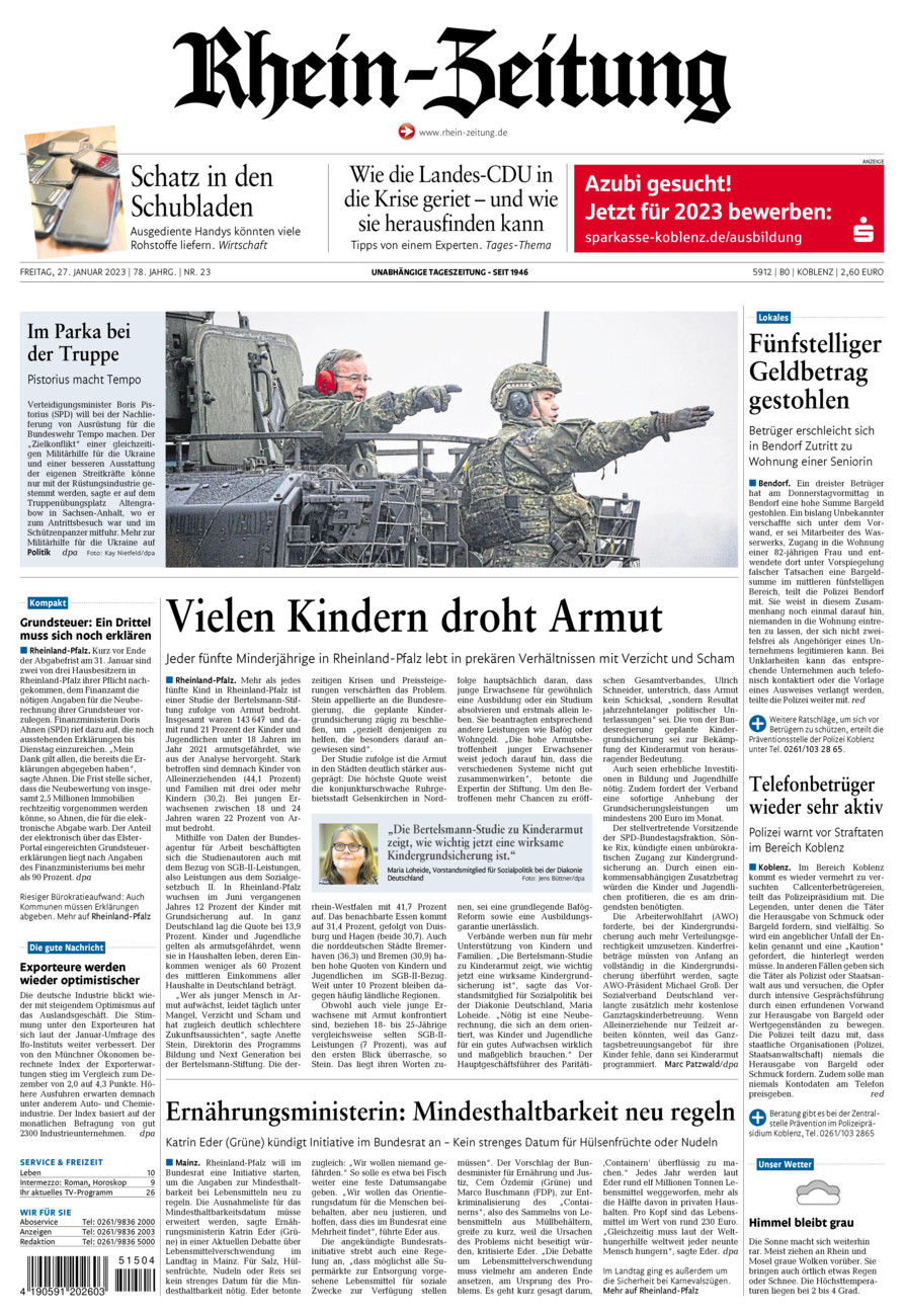 Rhein-Zeitung Koblenz & Region vom Freitag, 27.01.2023