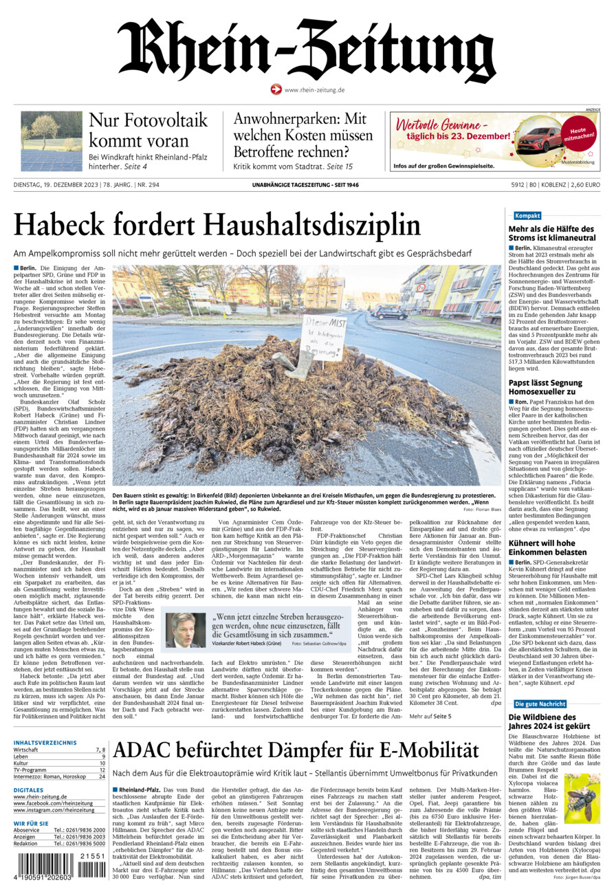 Rhein-Zeitung Koblenz & Region vom Dienstag, 19.12.2023