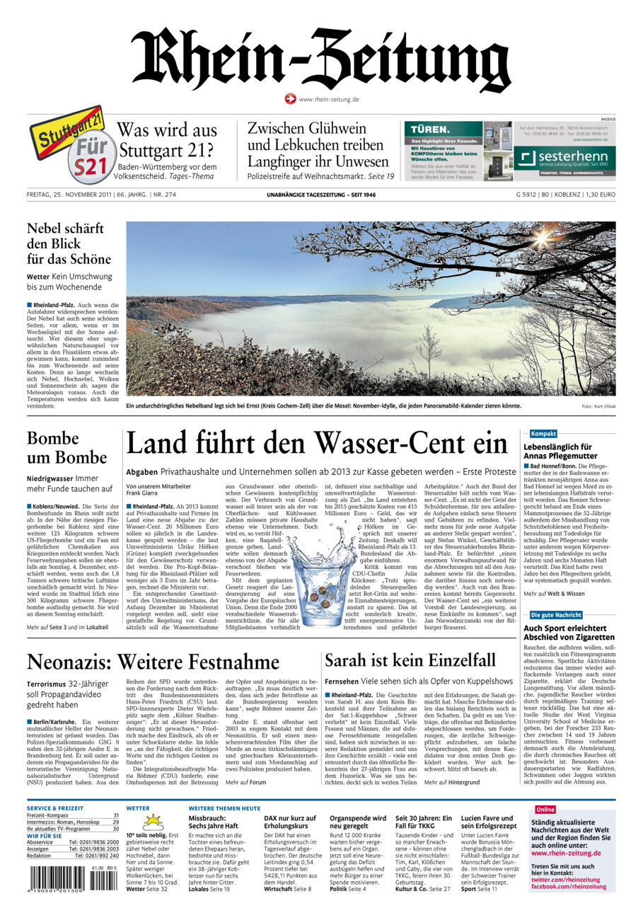 Rhein-Zeitung Koblenz & Region vom Freitag, 25.11.2011