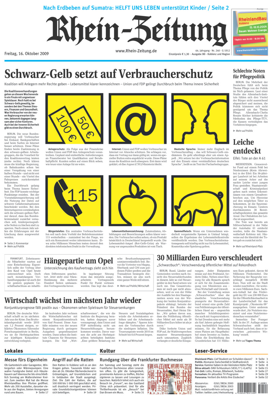 Rhein-Zeitung Koblenz & Region vom Freitag, 16.10.2009