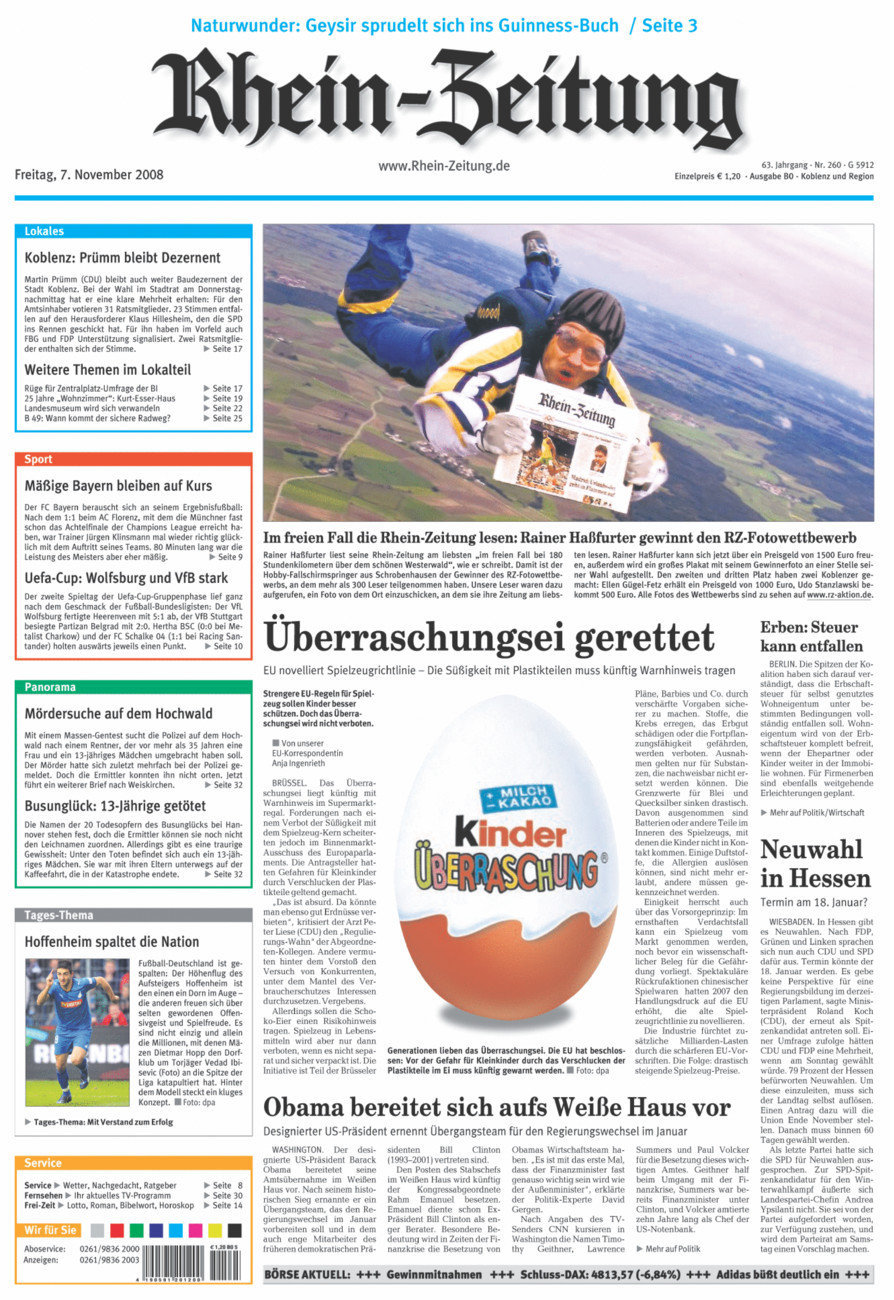 Rhein-Zeitung Koblenz & Region vom Freitag, 07.11.2008