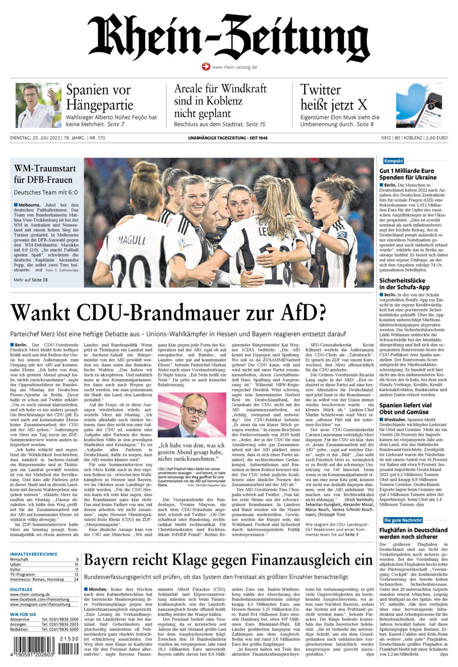 Rhein-Zeitung Koblenz & Region vom Dienstag, 25.07.2023