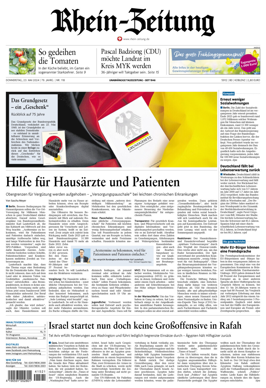 Rhein-Zeitung Koblenz & Region vom Donnerstag, 23.05.2024