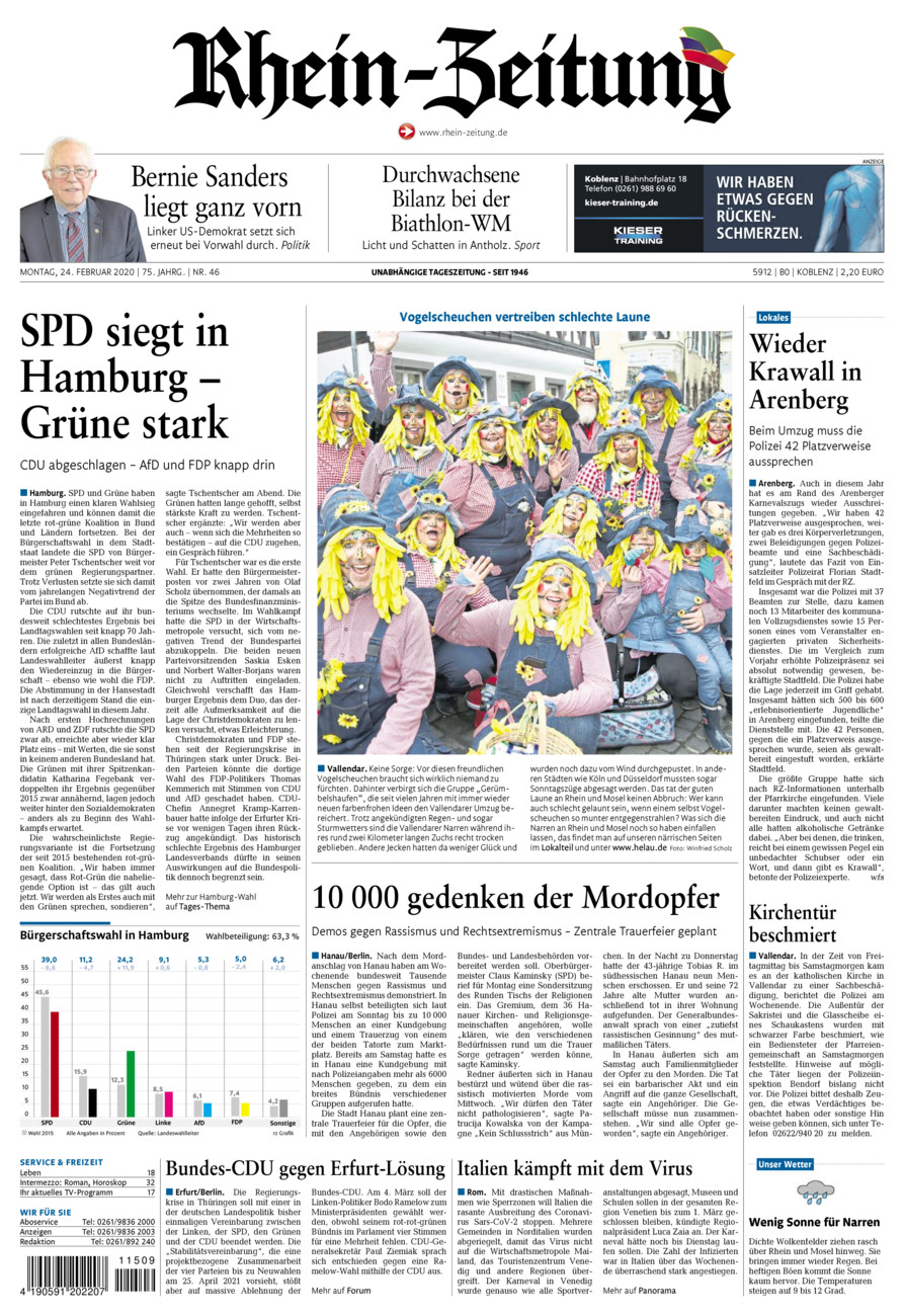 Rhein-Zeitung Koblenz & Region vom Montag, 24.02.2020