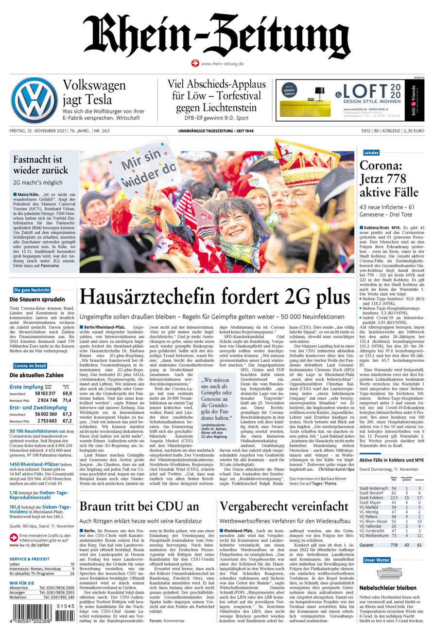 Rhein-Zeitung Koblenz & Region vom Freitag, 12.11.2021