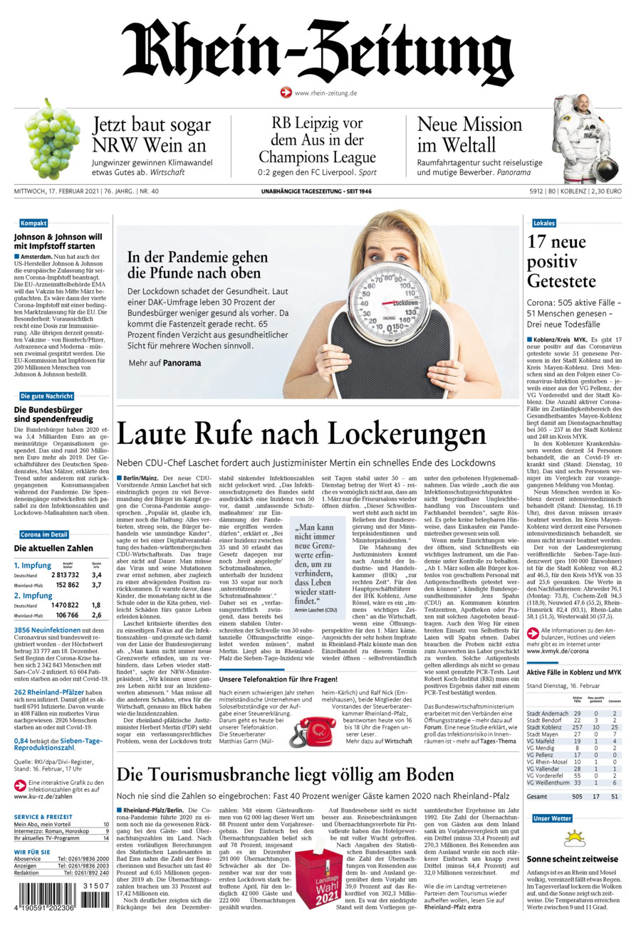 Rhein-Zeitung Koblenz & Region vom Mittwoch, 17.02.2021