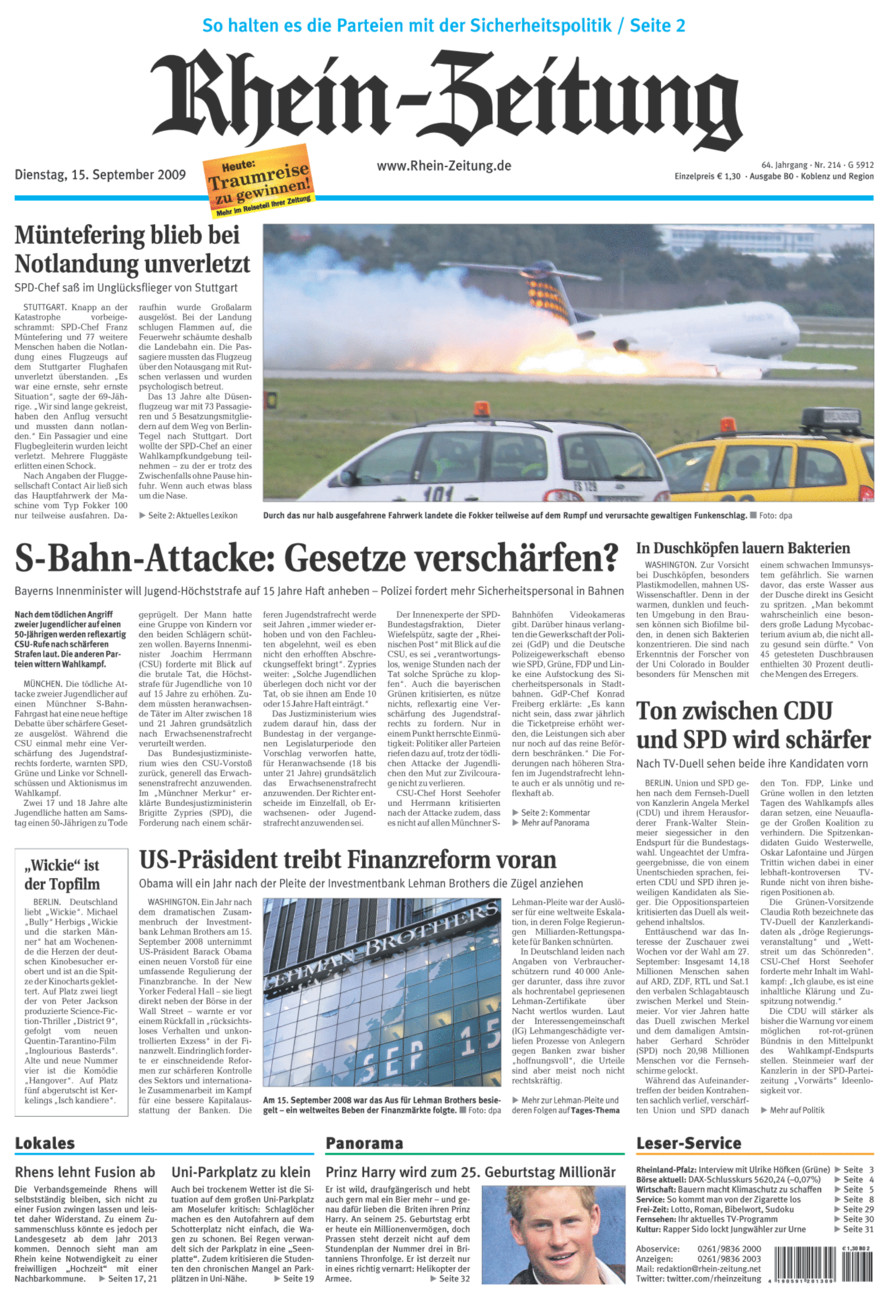 Rhein-Zeitung Koblenz & Region vom Dienstag, 15.09.2009