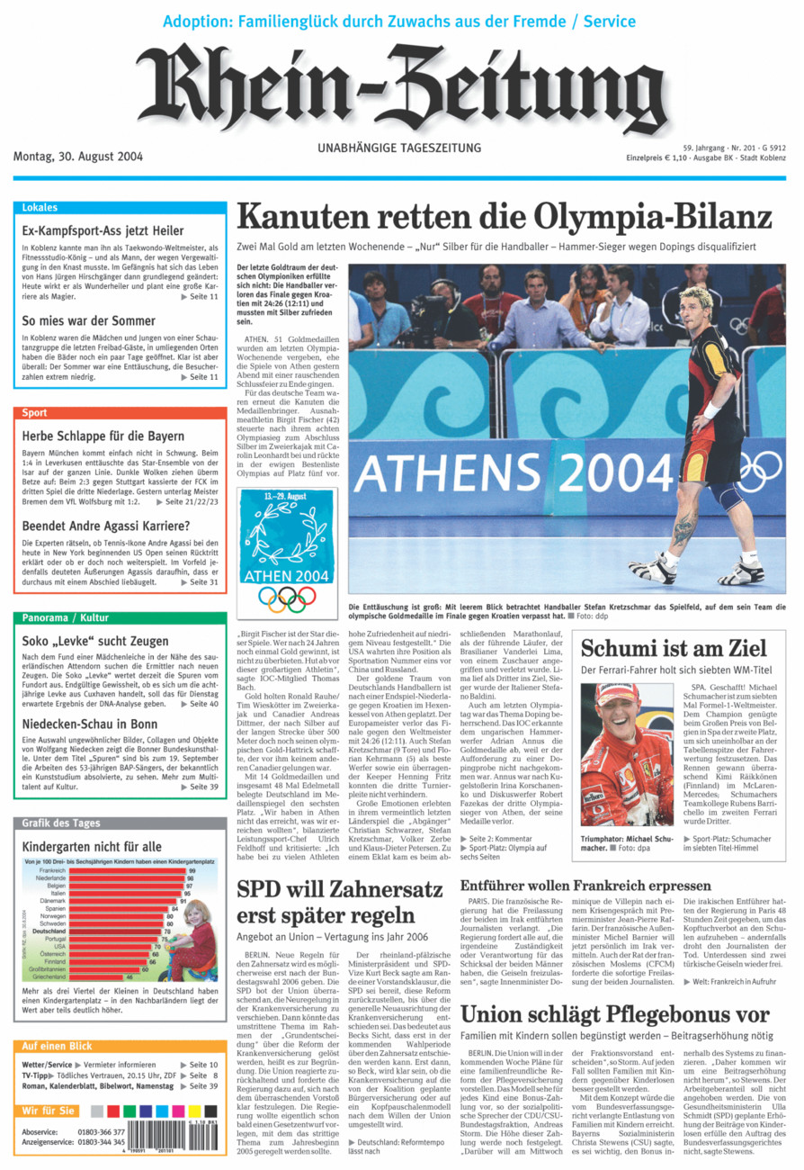 Rhein-Zeitung Koblenz & Region vom Montag, 30.08.2004