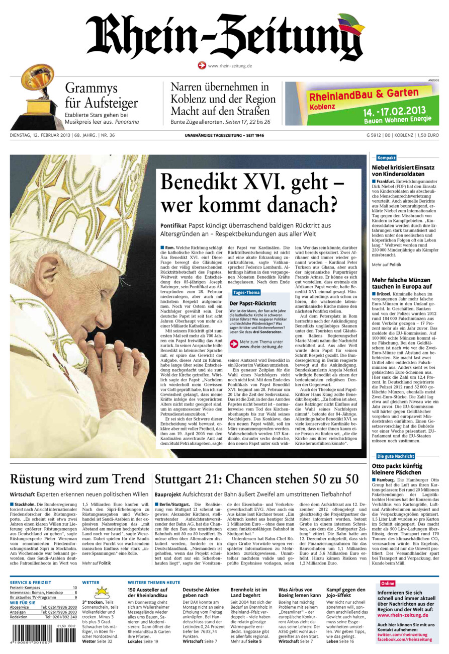 Rhein-Zeitung Koblenz & Region vom Dienstag, 12.02.2013