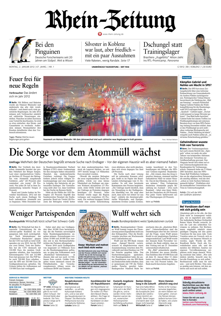 Rhein-Zeitung Koblenz & Region vom Montag, 02.01.2012