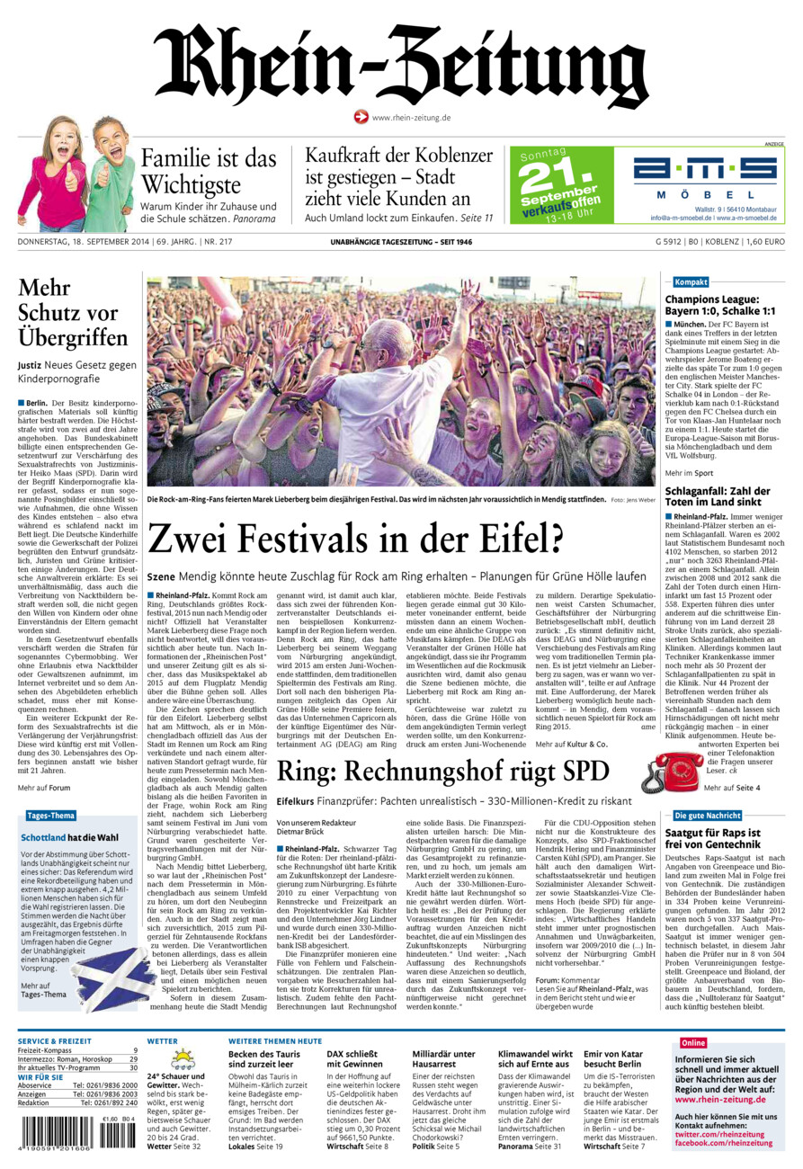 Rhein-Zeitung Koblenz & Region vom Donnerstag, 18.09.2014