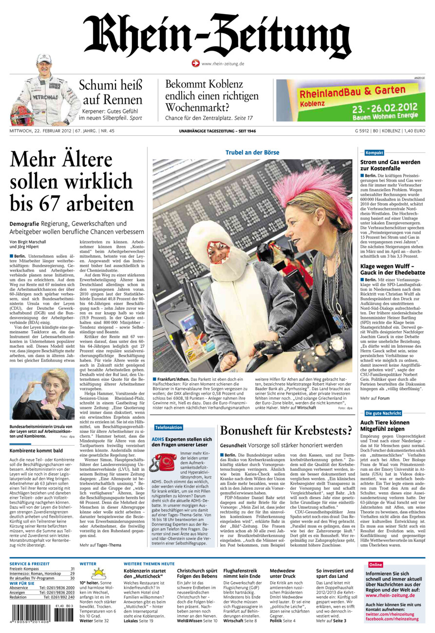 Rhein-Zeitung Koblenz & Region vom Mittwoch, 22.02.2012