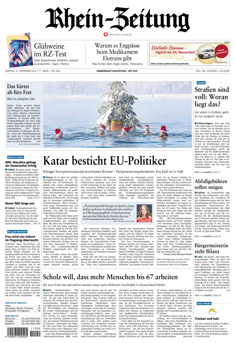 Rhein-Zeitung Koblenz & Region vom Montag, 12.12.2022