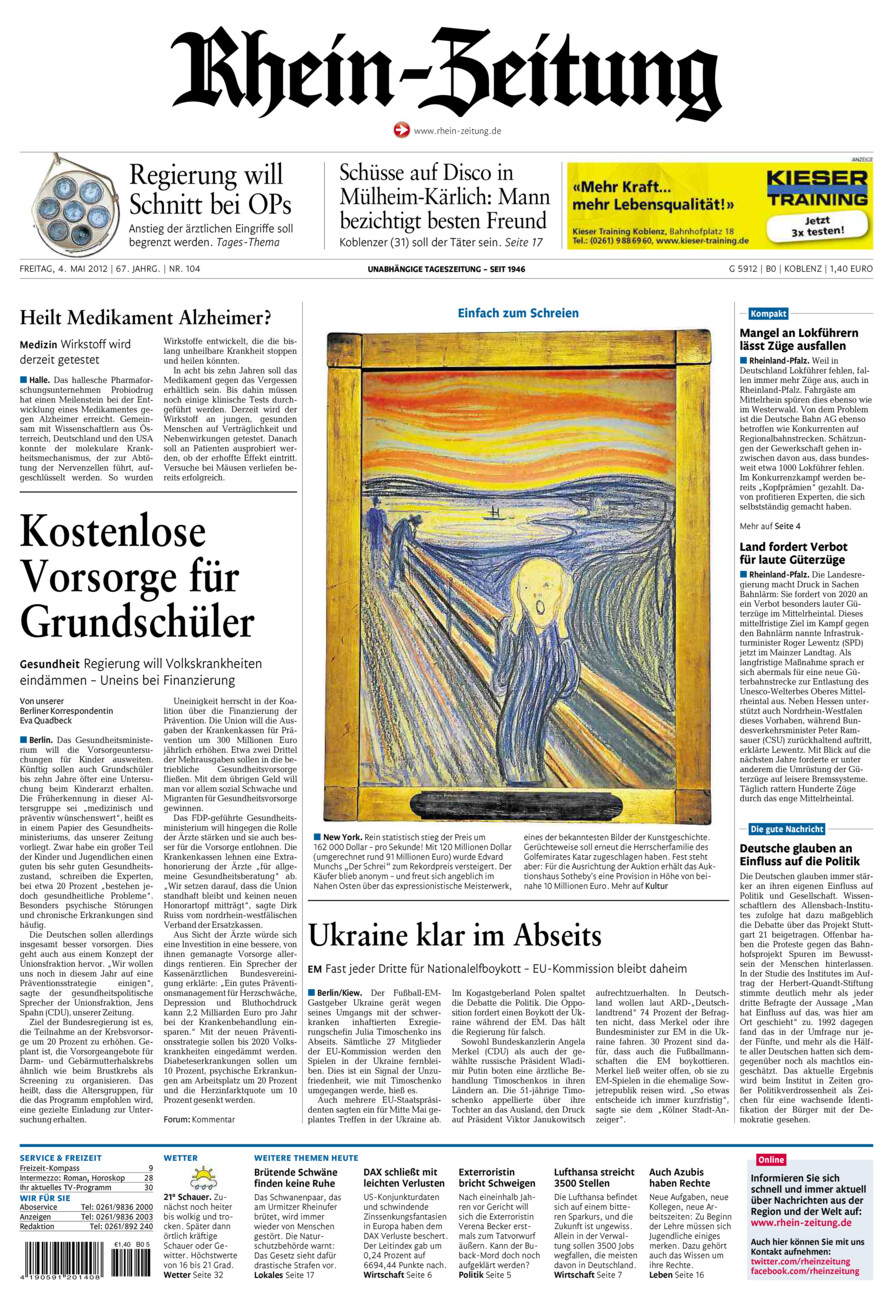 Rhein-Zeitung Koblenz & Region vom Freitag, 04.05.2012