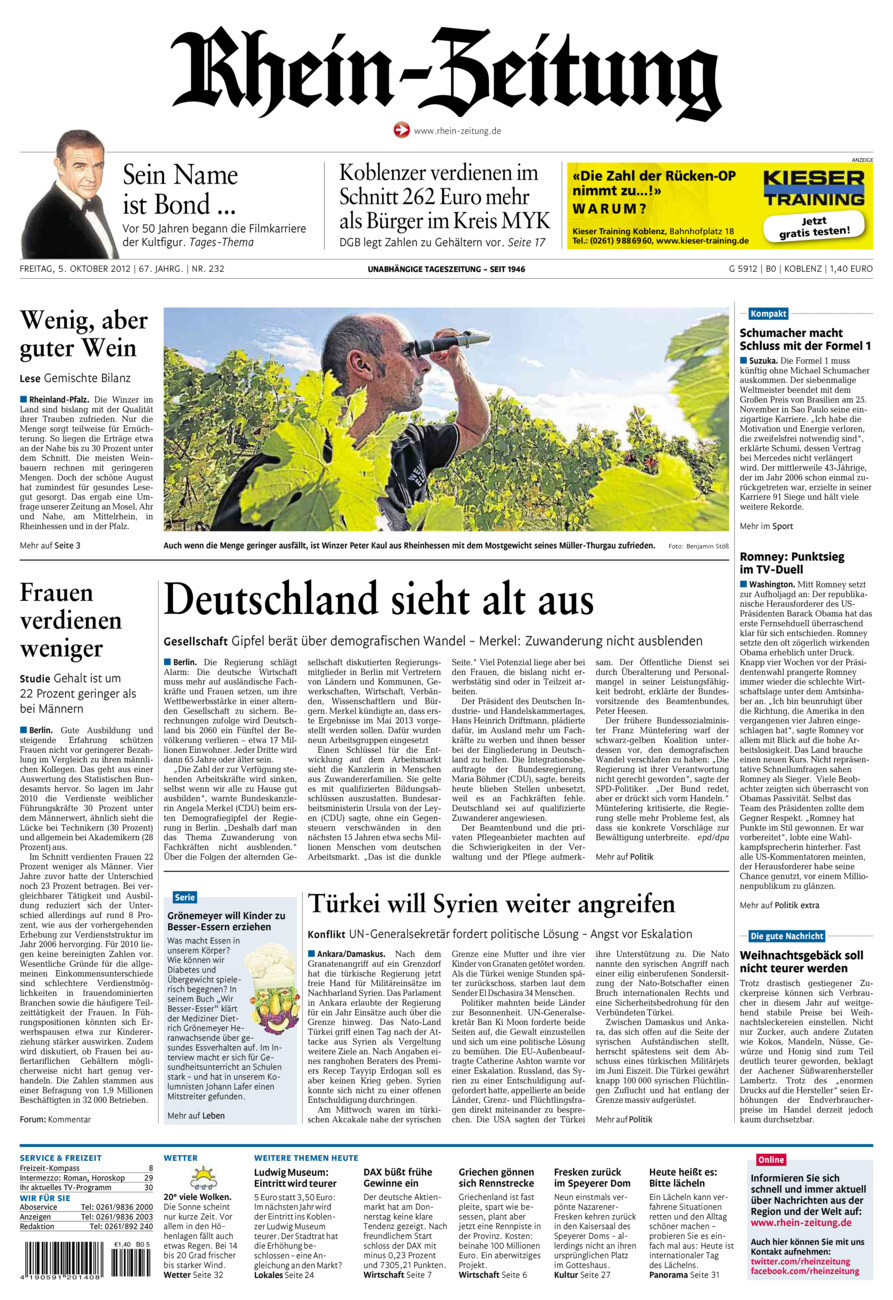 Rhein-Zeitung Koblenz & Region vom Freitag, 05.10.2012