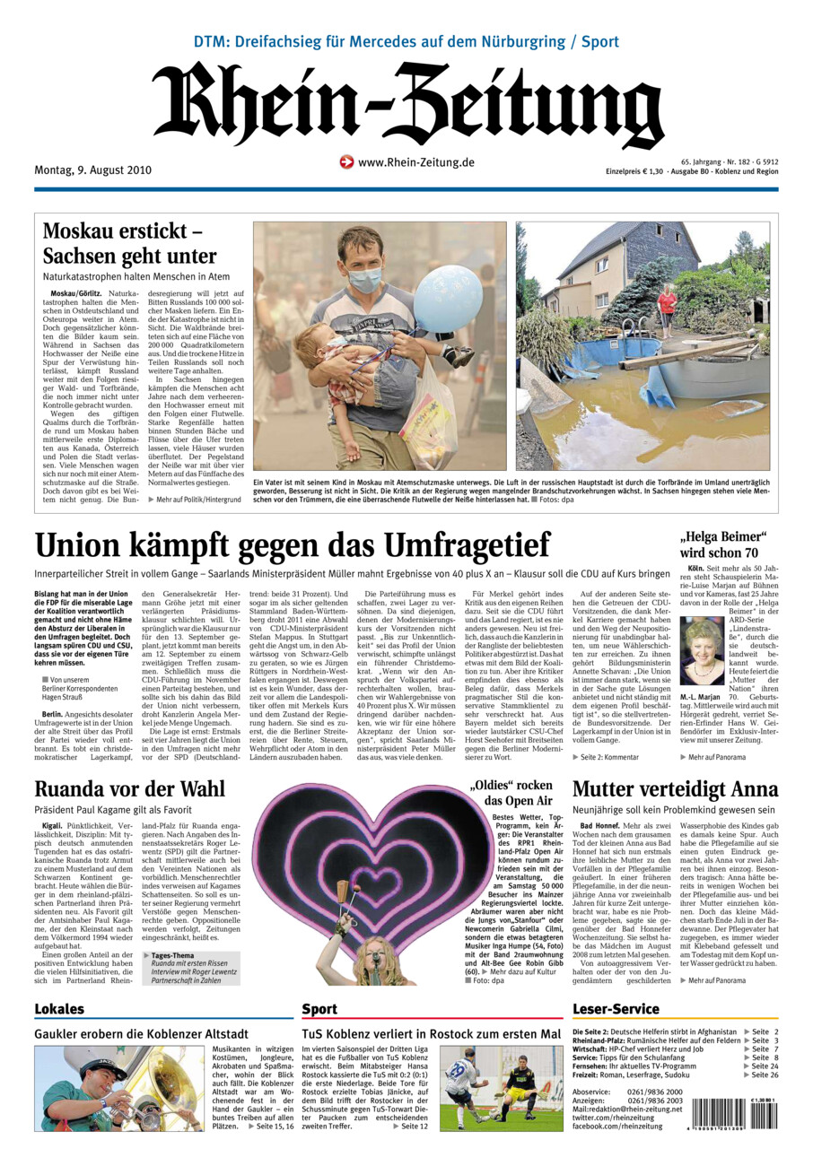 Rhein-Zeitung Koblenz & Region vom Montag, 09.08.2010