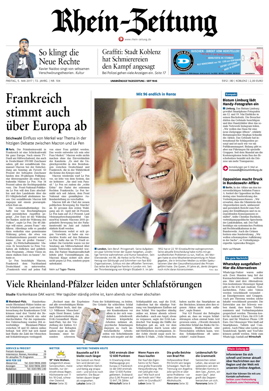 Rhein-Zeitung Koblenz & Region vom Freitag, 05.05.2017