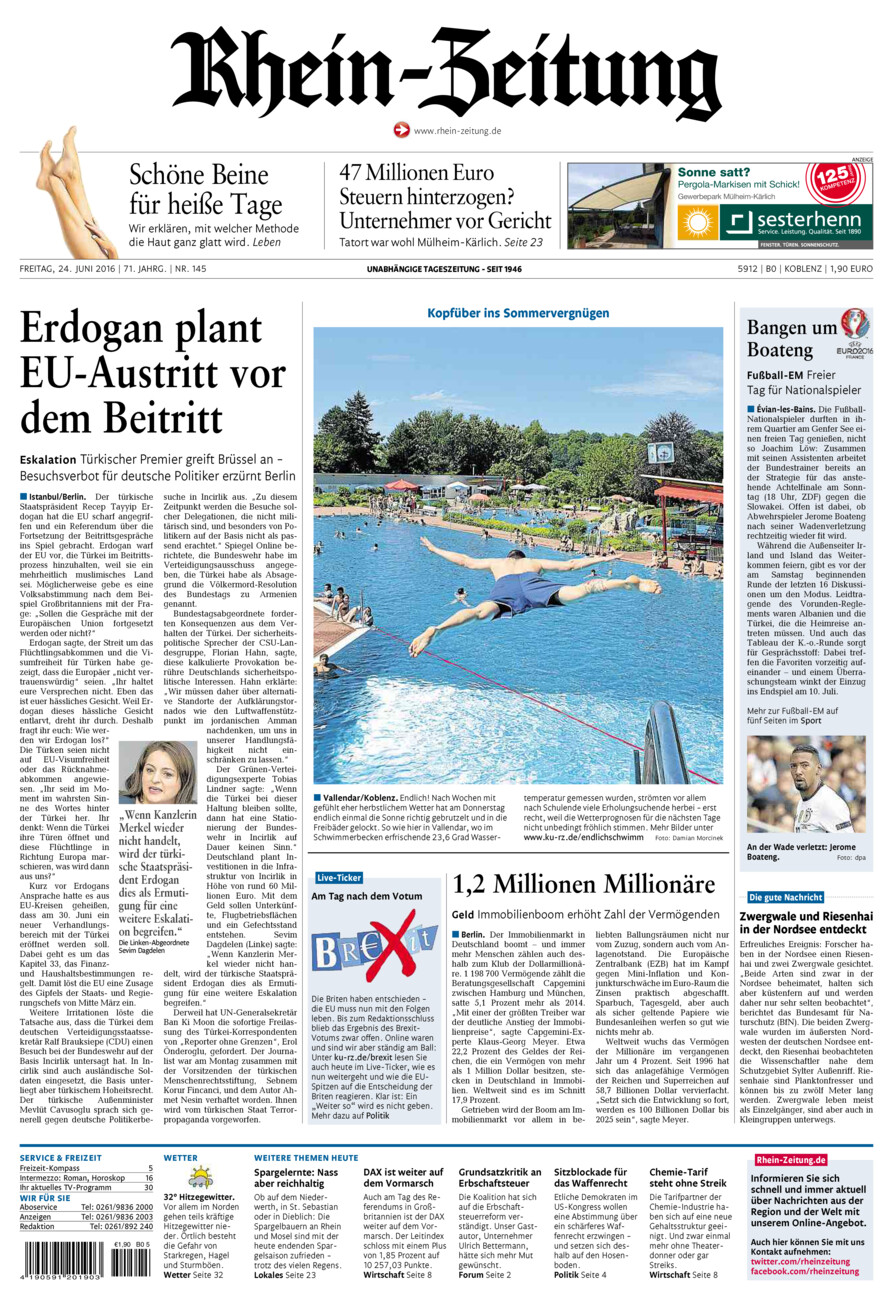Rhein-Zeitung Koblenz & Region vom Freitag, 24.06.2016
